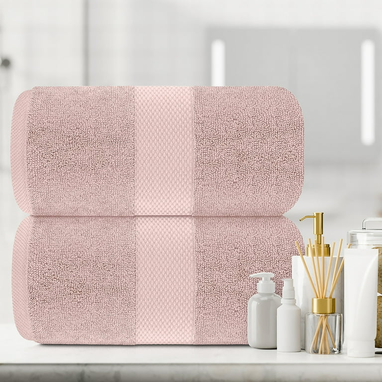 White Classic Luxury Bath Sheet Towels Extra Large 35x70 Inch 2 Pack Pink