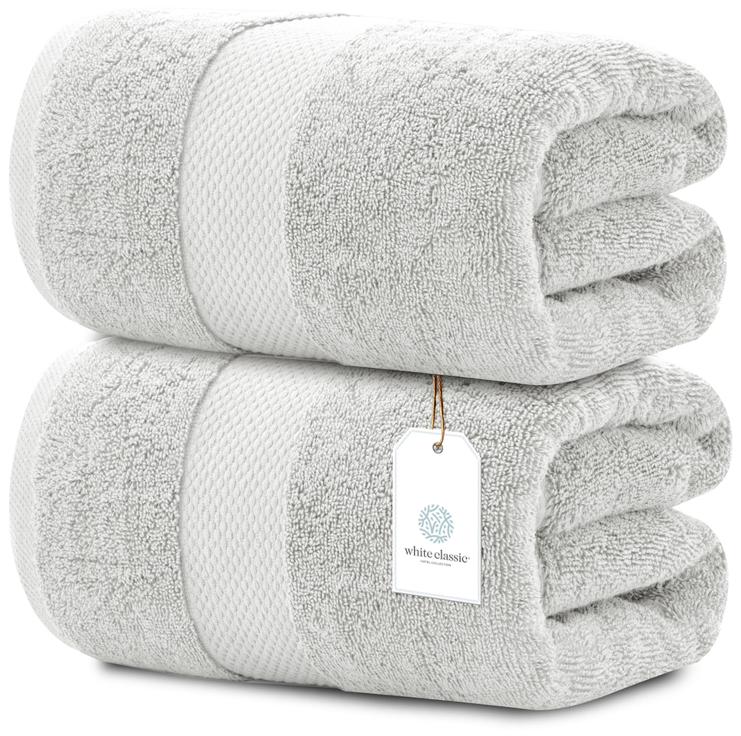 White Classic Luxury Bath Sheet Towels Extra Large 35x70 Inch | 2 Pack,  Silver