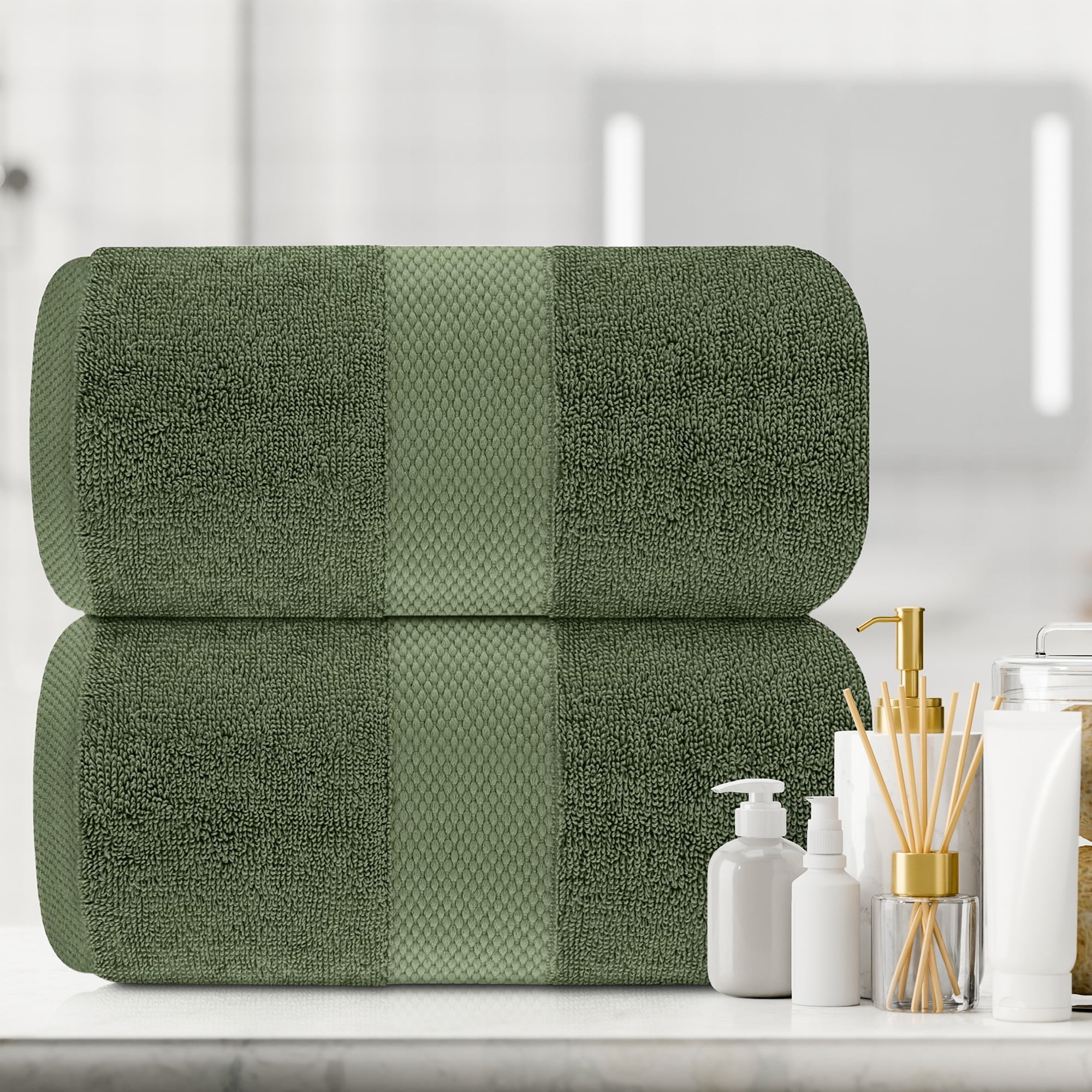 White Classic Luxury Bath Sheet Towels Extra Large Highly Absorbent Hotel spa Collection Bathroom Towel 35x70 Inch 2 Pack Forest Green