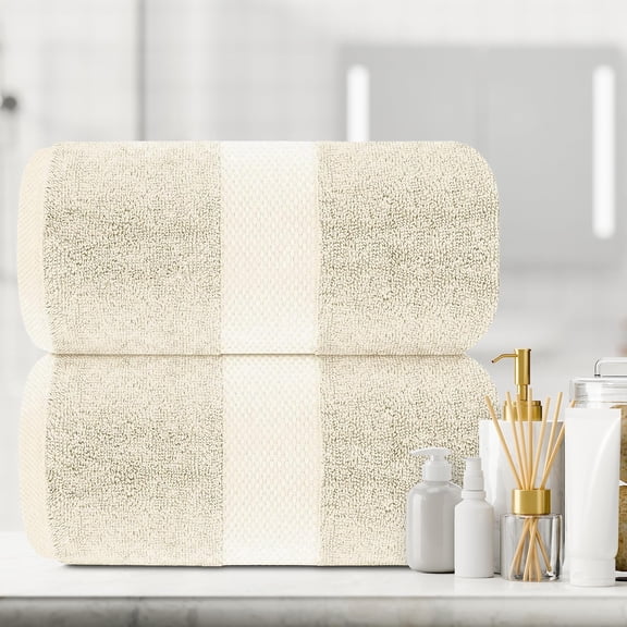 White Classic Hotel Collection 650 Gsm Cotton Bath Sheet Towels, Oversized Bathroom Towels, Ivory, 35 x 70, 2 Pack
