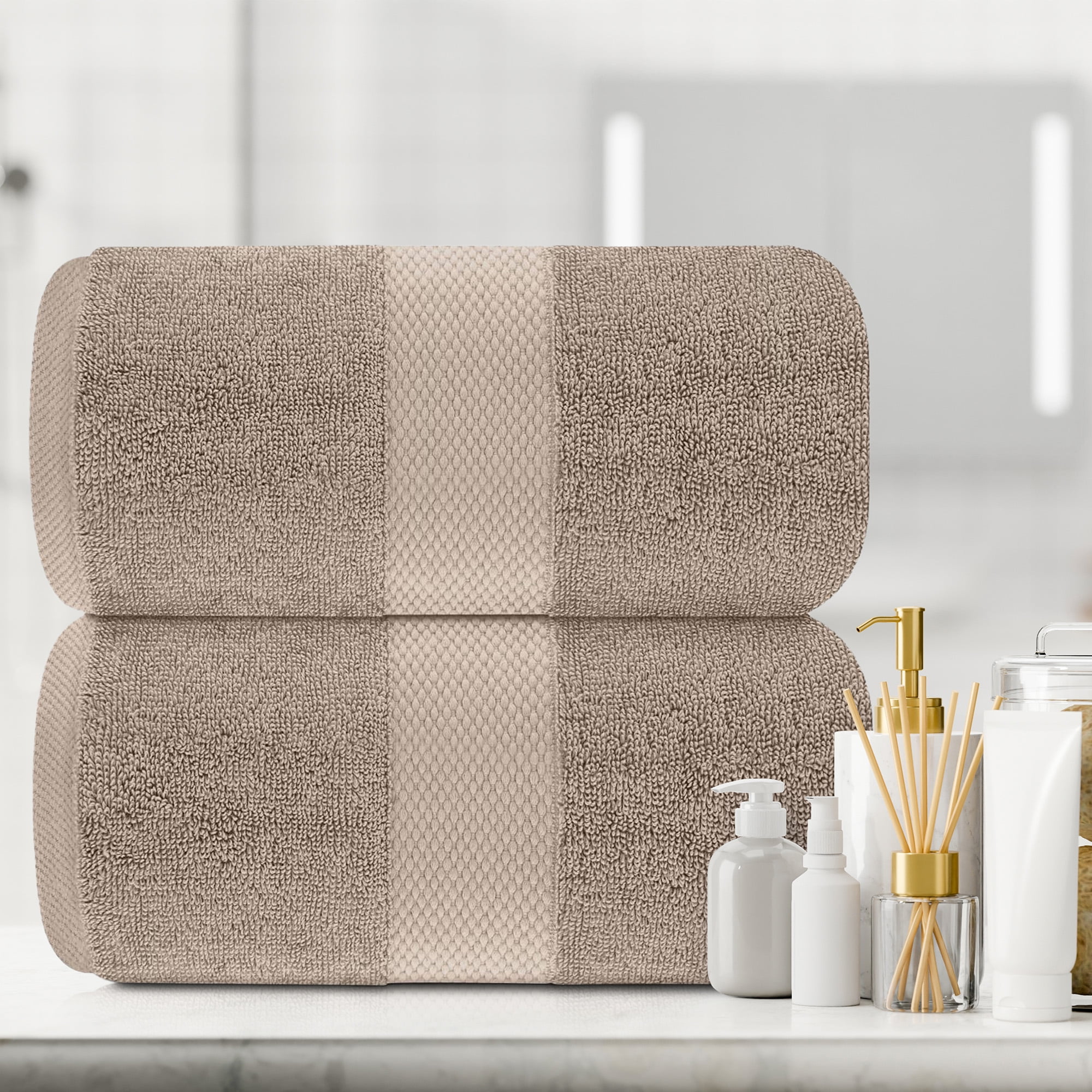 White Classic Luxury Bath Sheet Towels Extra Large Highly Absorbent Hotel spa Collection Bathroom Towel 35x70 Inch 2 Pack Taupe