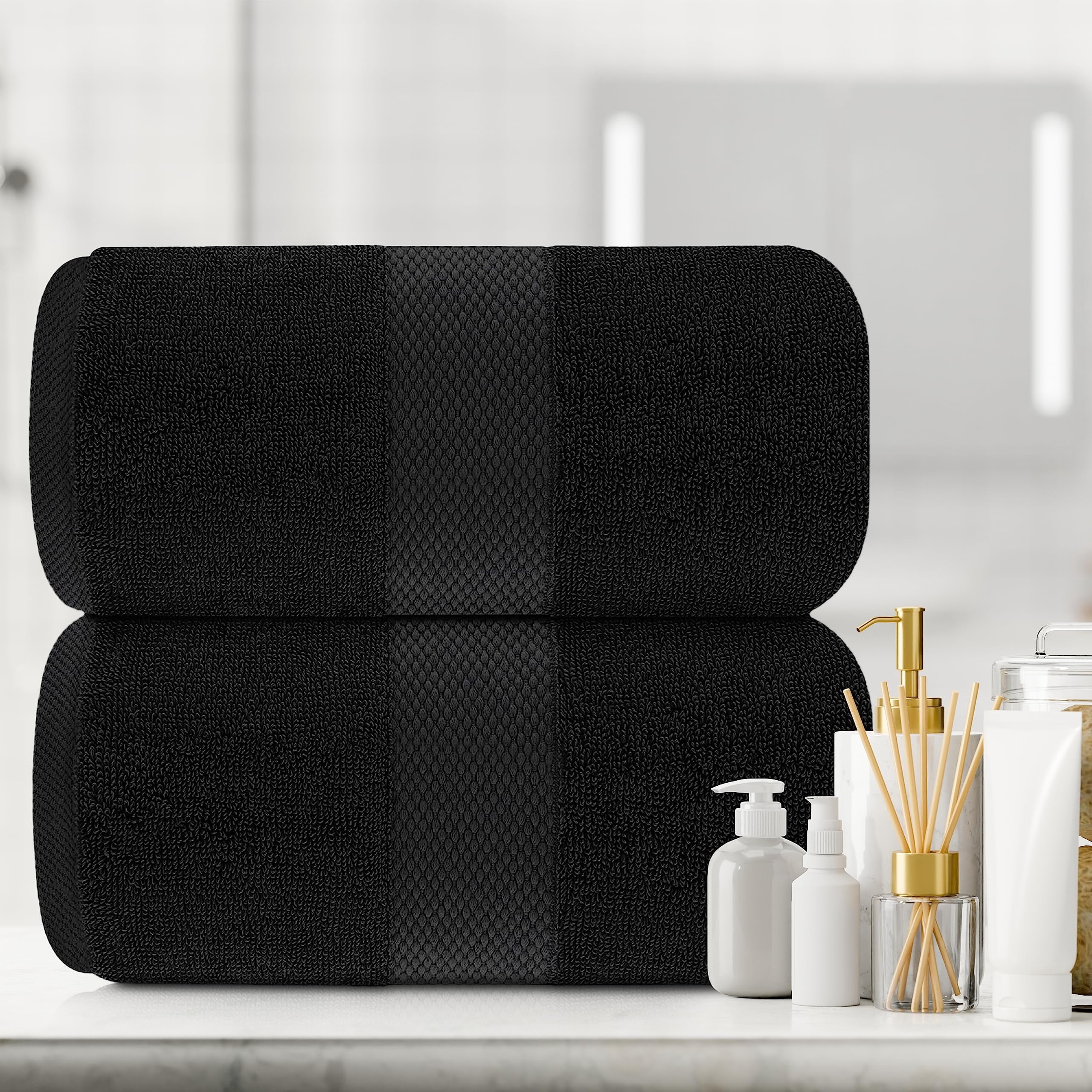 White Classic Hotel Collection 650 Gsm Cotton Bath Sheet Towels, Oversized Bathroom Towels, Black, 35 x 70, 2 Pack