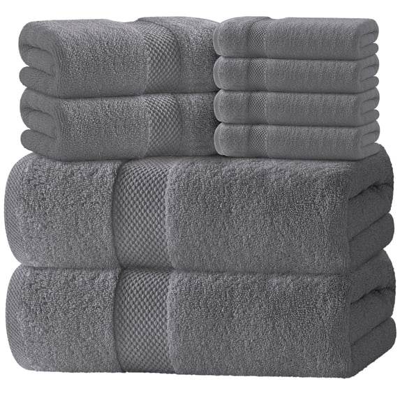 White Classic Hotel Collection Luxury 8-Piece 100% Turkish Cotton Towel Set, Dark Gray