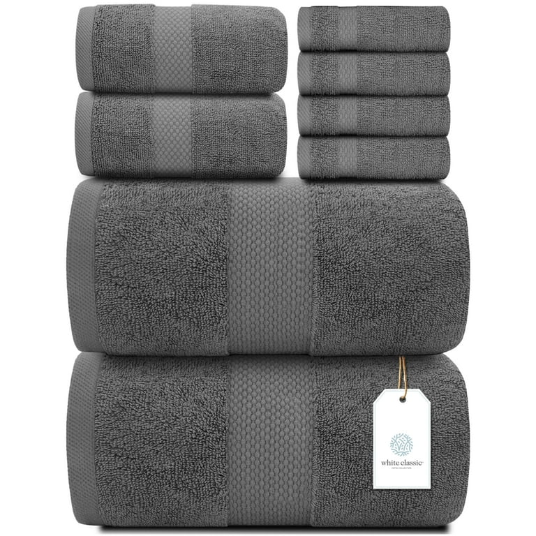 Utopia Towels 8-Piece Luxury Towel Set, 2 Bath Towels, 2 Hand 12" x  12", Grey