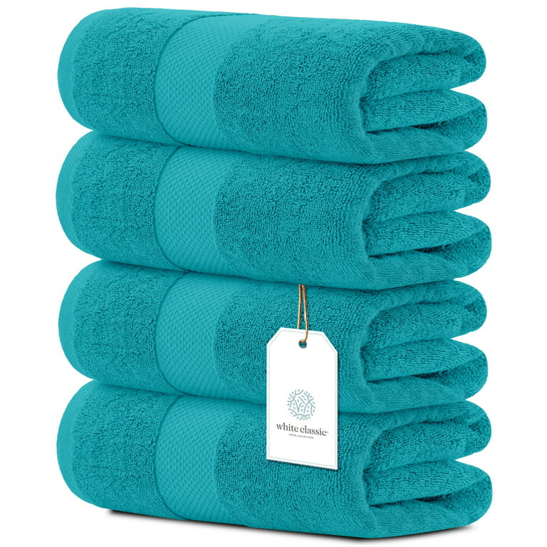 White Classic Luxury Bath Towels - Cotton Hotel spa Towel 27x54 4-Pack Aqua