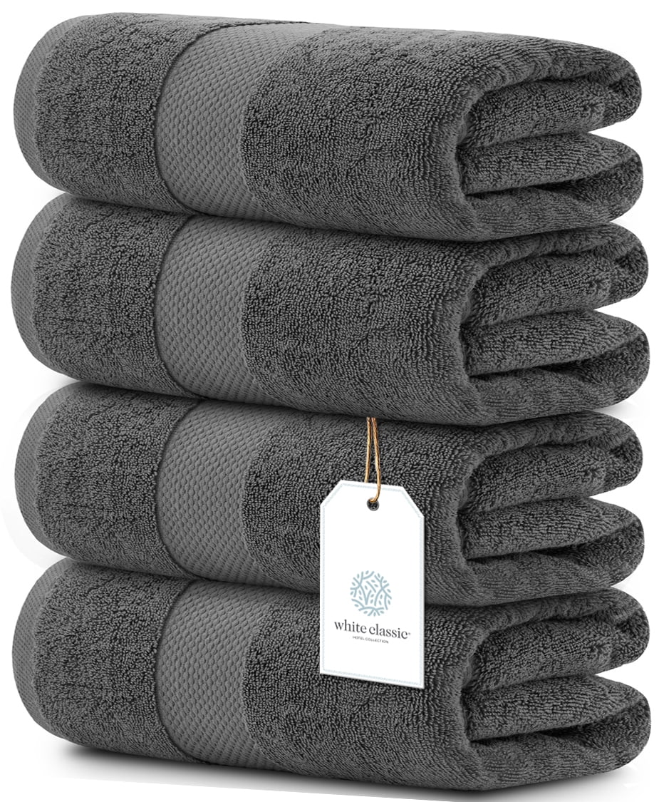 White Classic Luxury Cotton Bath Towels Large - | Highly Absorbent Hotel  spa Collection Bathroom Towel | 27x54 Inch | Set of 4 (Light Grey, 4)