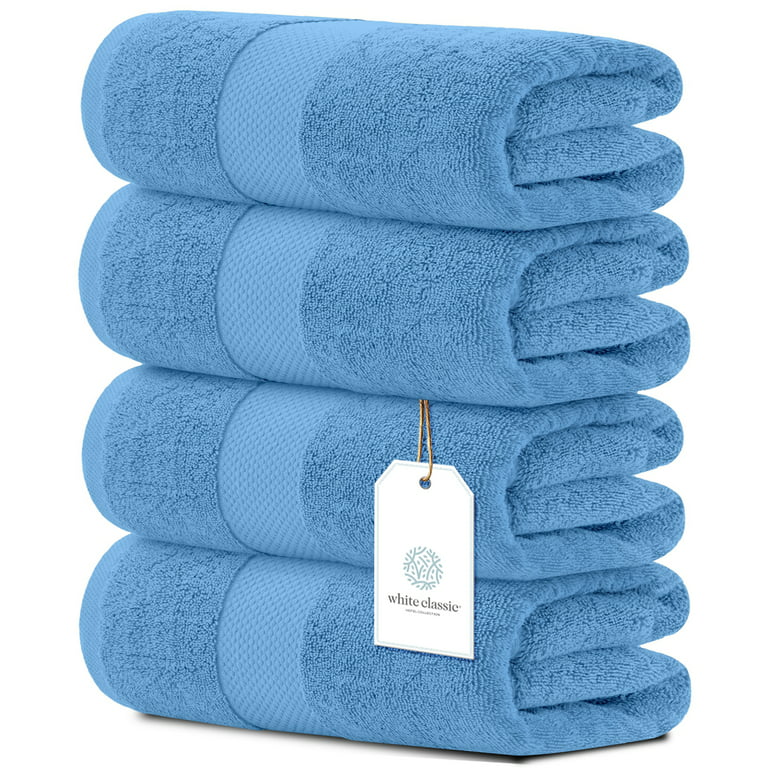White Classic Luxury Bath Towels - Cotton Hotel spa Towel 27x54 4-Pack  Light Blue