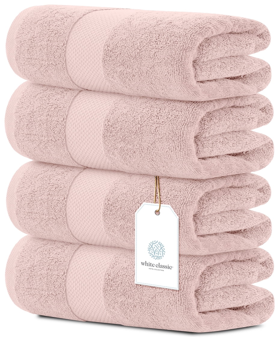 White Classic Luxury Pink Bath Towel Set - Combed Cotton Hotel Quality  Absorbent 8 Piece Towels | 2 Bath Towels | 2 Hand Towels | 4 Washcloths  [Worth