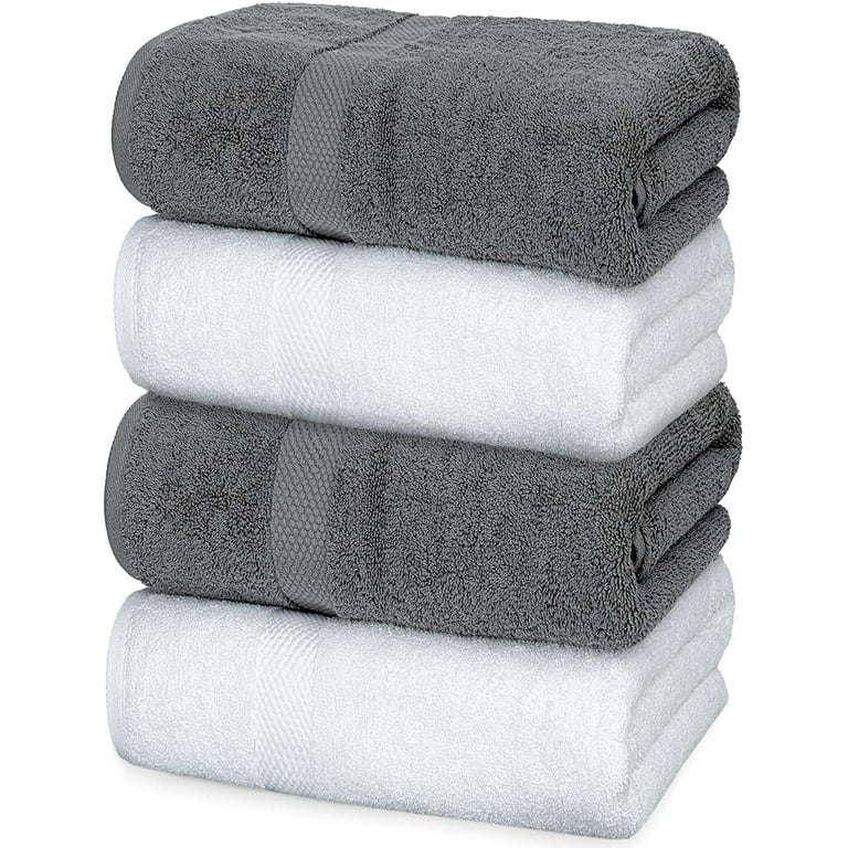 White Classic Luxury Bath Towels - Cotton Hotel spa Towel 27x54 4-Pack  White-Grey