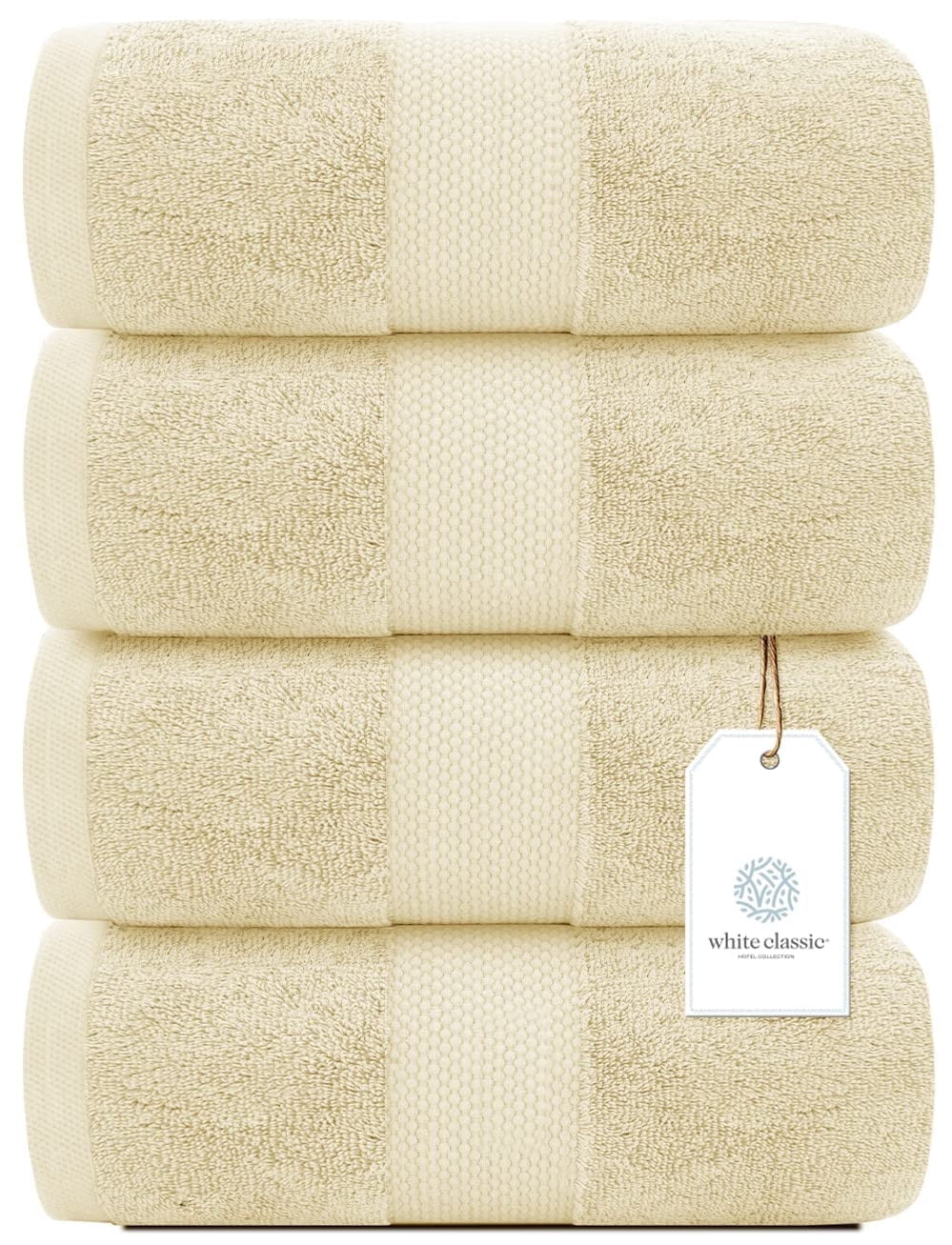 White Classic Luxury Bath Towels Large - Cotton Hotel spa Bathroom Towel |30x56 | 4 Pack | Beige