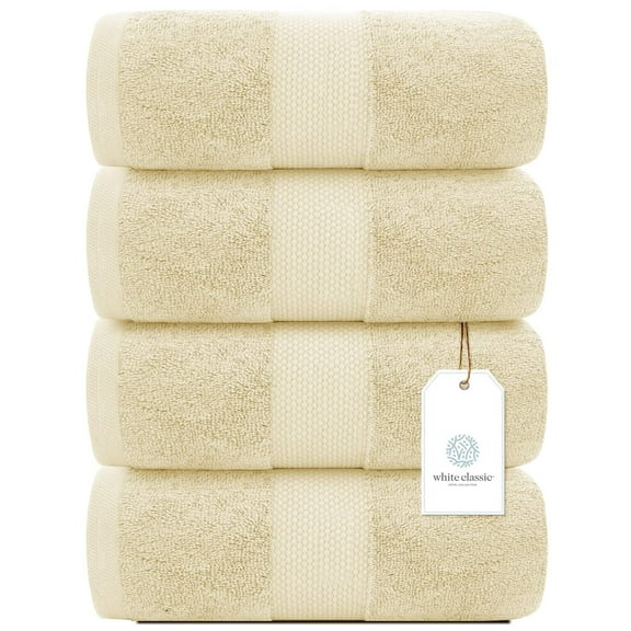 White Classic Luxury Bath Towels Large - Cotton Hotel spa Bathroom Towel |30x56 | 4 Pack | Beige