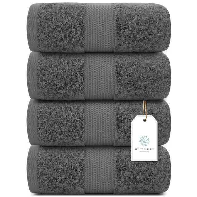 White Classic Luxury Quick Dry Soft Bath Towels 4 Pack Large Cotton