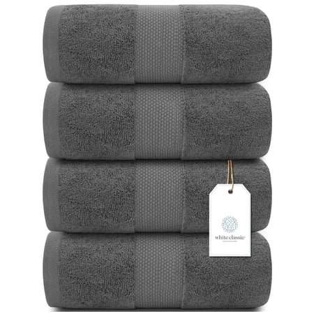 White Classic Luxury Bath Towels Large - Cotton Hotel spa Bathroom Towel |30x56 | 4 Pack | Grey