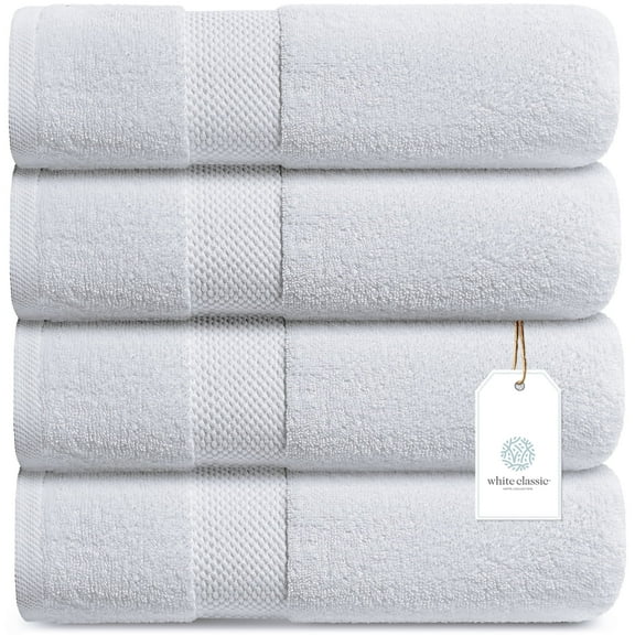 White Classic Luxury Bath Towels Large - Cotton Hotel spa Bathroom Towel |30x56 | 4 Pack | White
