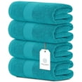 thumbnail image 1 of White Classic Luxury Bath Towels Large Pack of 4, Hotel Quality Bathroom Towel 27 x 54 Set, Aqua Shower Cotton Towels 4 Pack, Large Thick Plush Bath Towels 700 Gsm For Body, Hair, Pool, Turquoise, 1 of 9