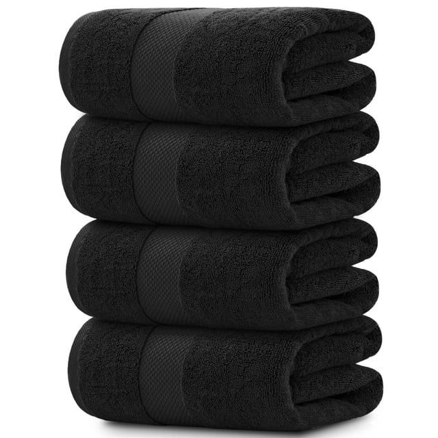 White Classic Hotel Collection 700 Gsm Turkish Cotton Bath Towels, Bathroom Towels Set, Black, 27 x 54, 4 Pack