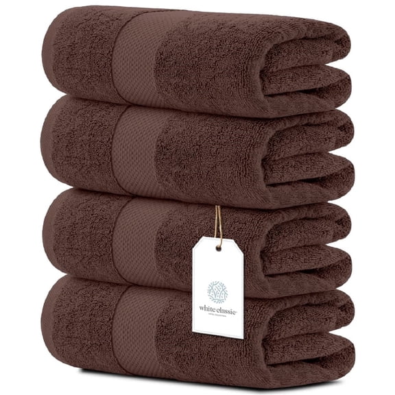 White Classic Hotel Collection 700 Gsm Turkish Cotton Bath Towels, Bathroom Towels Set, Brown, 27 x 54, 4 Pack