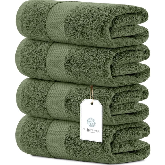 White Classic Hotel Collection 700 Gsm Turkish Cotton Bath Towels, Bathroom Towels Set, Dark Green, 27 x 54, 4 Pack