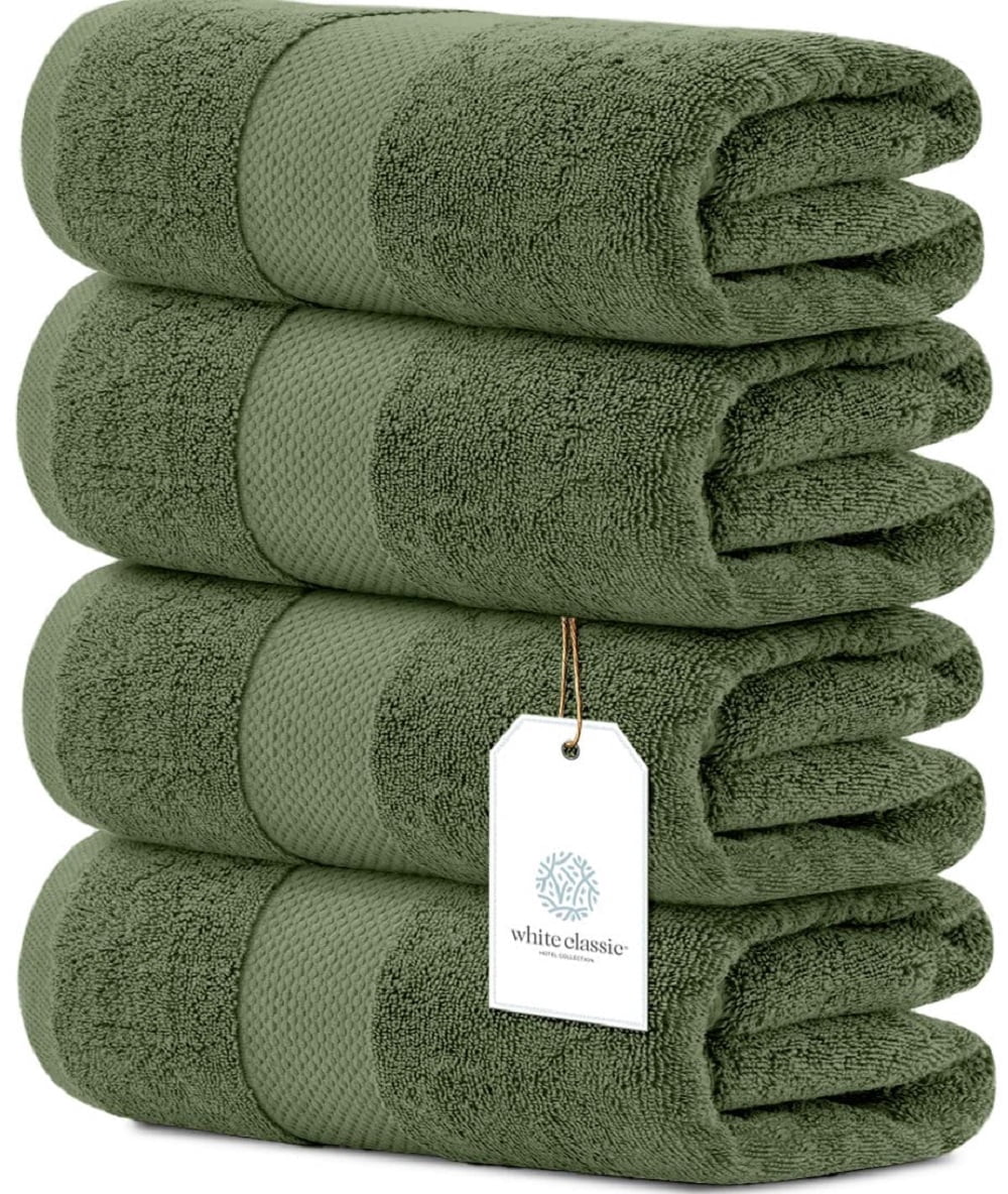 White Classic Hotel Collection 700 Gsm Turkish Cotton Bath Towels, Bathroom Towels Set, Dark Green, 27 x 54, 4 Pack