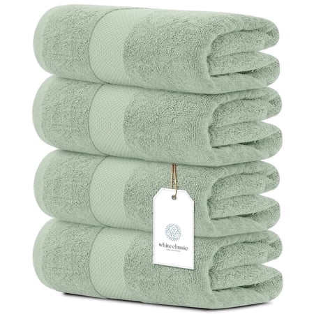 White Classic Hotel Collection 700 Gsm Turkish Cotton Bath Towels, Bathroom Towels Set, Light Green, 27 x 54, 4 Pack