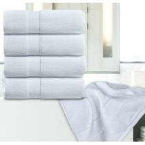 White Classic Luxury Bath Towels Large Pack of 4, Hotel Quality Bathroom Towel Set 27 x 54, White Shower Cotton Towels 4 Pack, Large Thick Plush Bath Towels 700 Gsm For Body, Hair, Pool, Gym, White