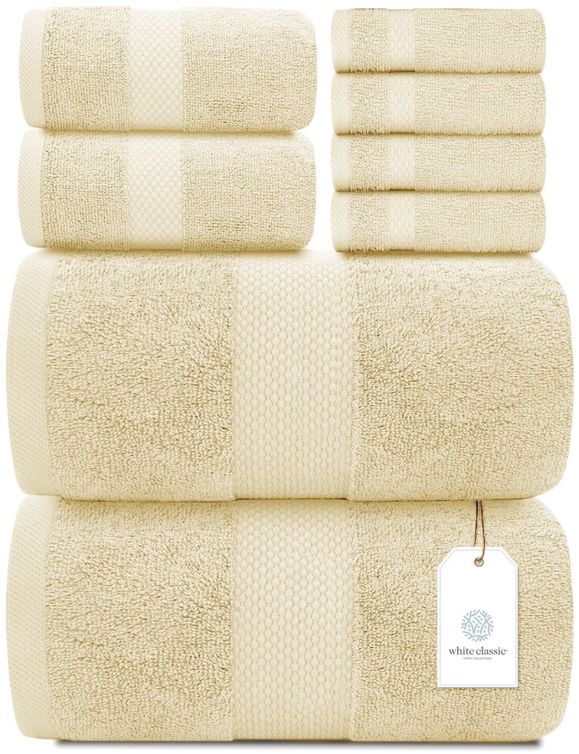 White Classic Luxury Brown Bath Towel Set - Hotel Soft Cotton 2/Bath 2/Hand  4/Wash - 8 Piece