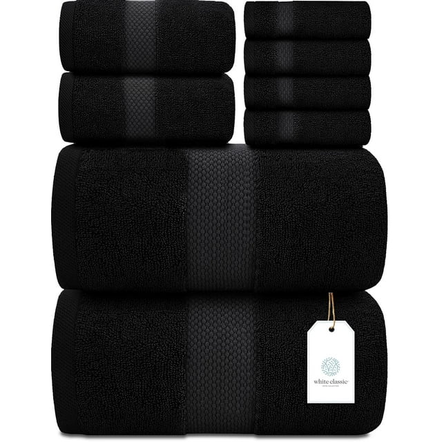 White Classic Luxury Black Bath Towel Set Hotel Soft Cotton 2/Bath 2