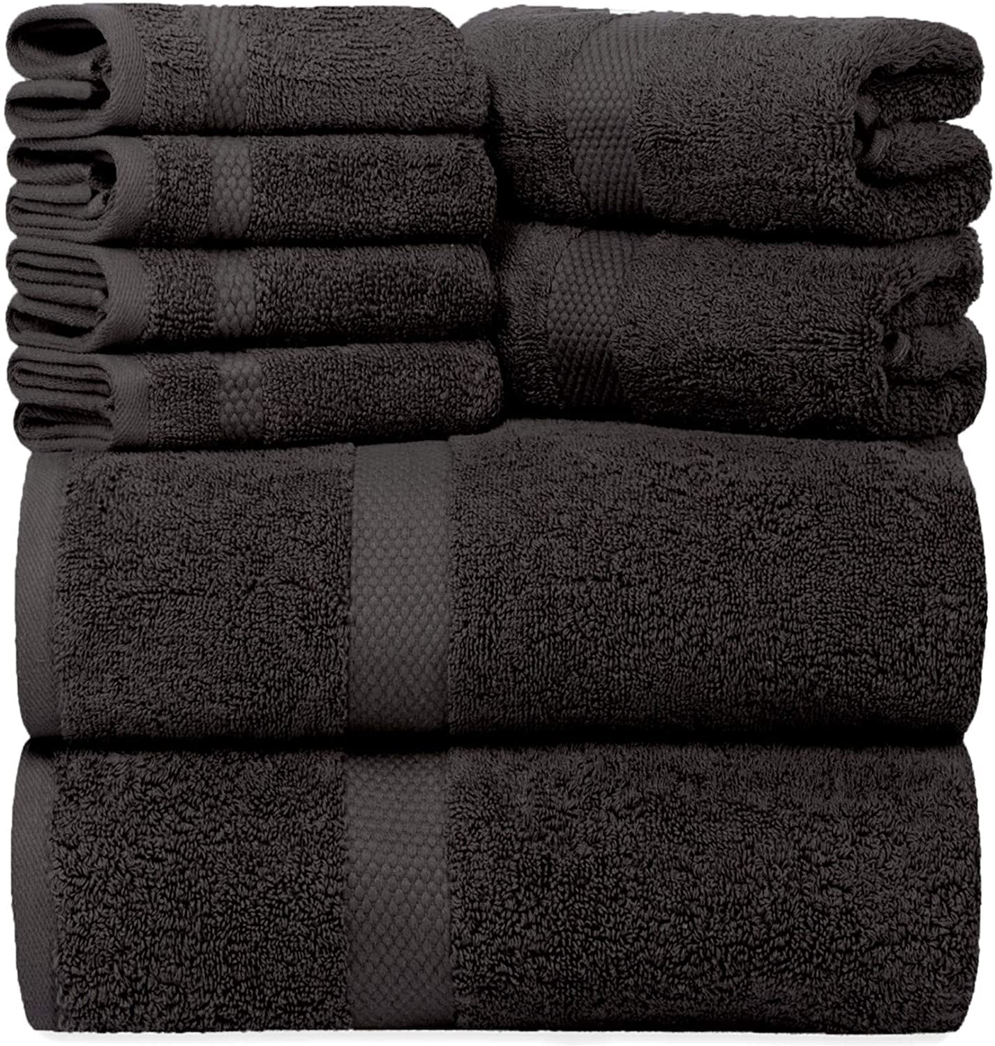 White Classic Luxury Black Bath Towel Set - Hotel Soft Cotton 2/Bath 2/Hand  4/Wash - 8 Piece