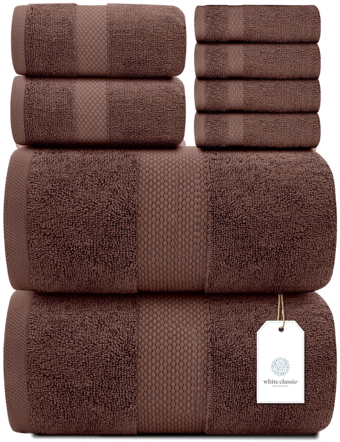 White Classic Hotel Collection Luxury 8-Piece 100% Turkish Cotton Towel Set, Brown