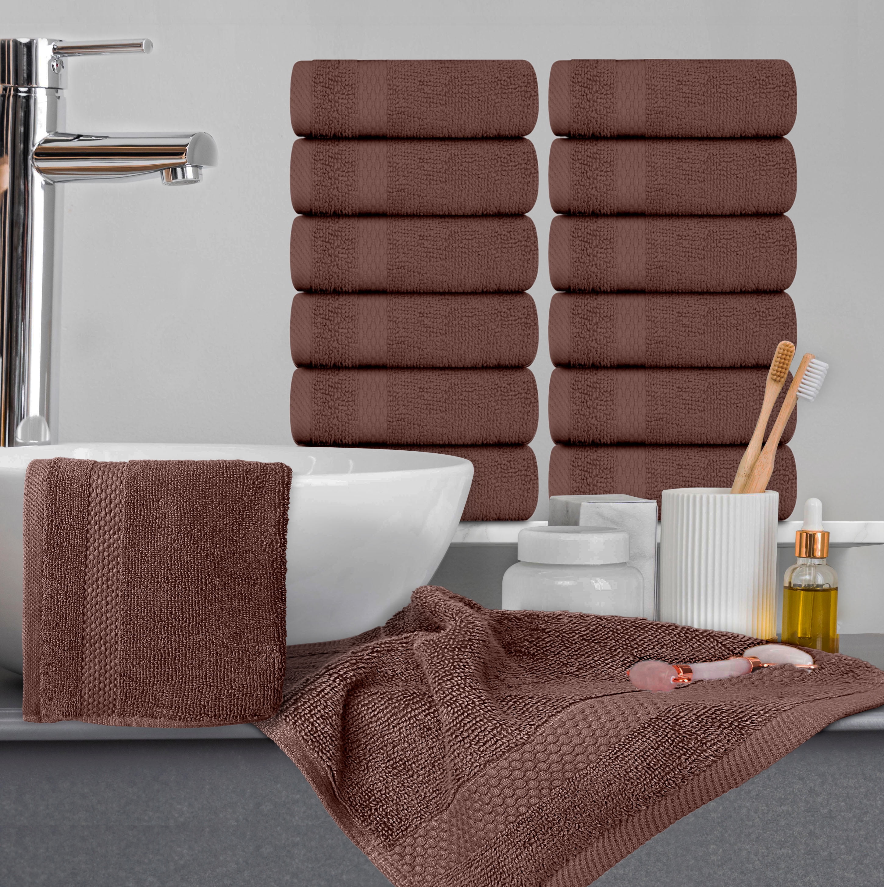 White Classic Luxury Cotton 12 Pc Washcloth Set, Hotel Style Bath Towel