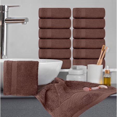 White Classic Hotel Collection Soft Cotton Washcloth Set, Small Bath Towels and Face Cloths, Brown, 13 x 13, 12 Pack