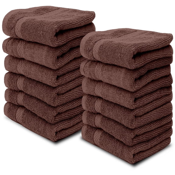 White Classic Hotel Collection Soft Cotton Washcloth Set 12 Pcs, Small Bath Towels and Face Cloths, Brown, 13 x 13, 12 Count