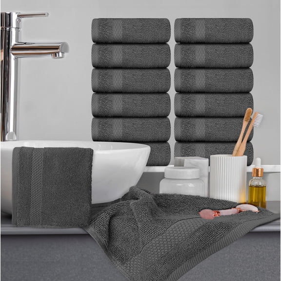 White Classic Hotel Collection Soft Cotton Washcloth Set, Small Bath Towels and Face Cloths, Dark Gray, 13 x 13, 12 Pack