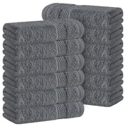 White Classic Hotel Collection Soft Cotton Washcloth Set 12 Pcs, Small Bath Towels and Face Cloths, Dark Gray, 13 x 13, 12 Count