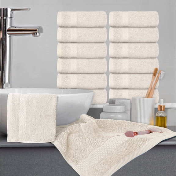 White Classic Hotel Collection Soft Cotton Washcloth Set, Small Bath Towels and Face Cloths, Ivory, 13 x 13, 12 Pack