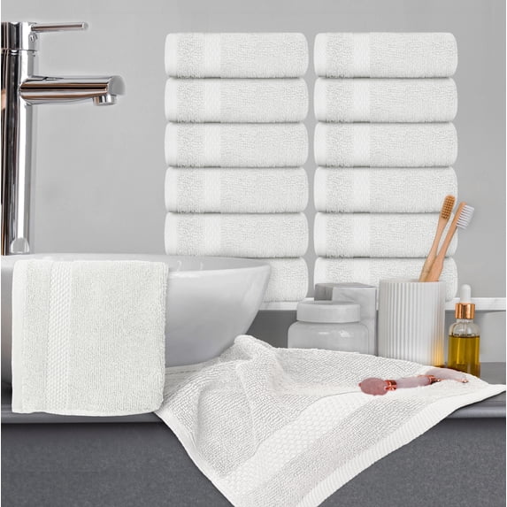 White Classic Hotel Collection Soft Cotton Washcloth Set, Small Bath Towels and Face Cloths, Silver Gray, 13 x 13, 12 Pack