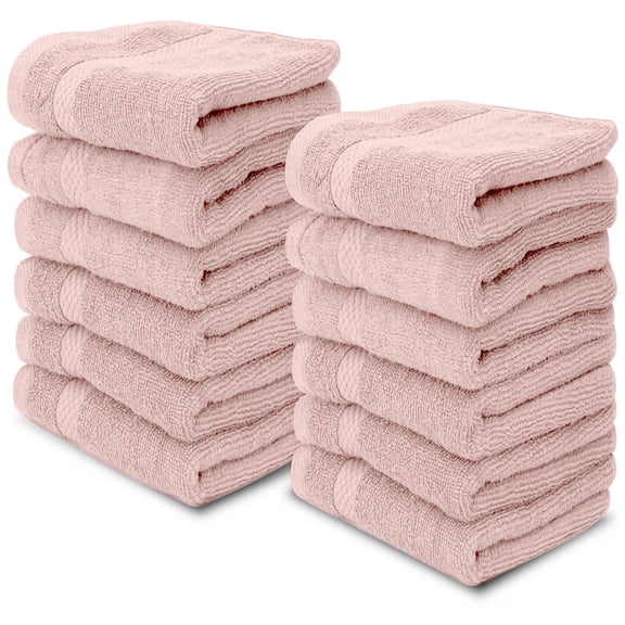 White Classic Hotel Collection Soft Cotton Washcloth Set 12 Pcs, Small Bath Towels and Face Cloths, Pink, 13 x 13, 12 Count