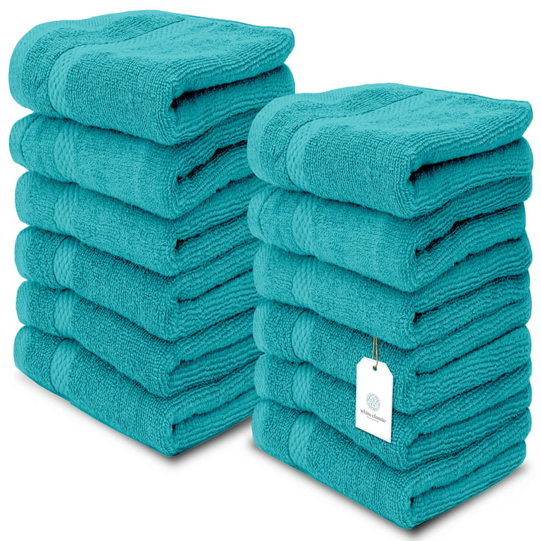 White Classic Luxury Cotton 12 pc Washcloth Set, Hotel Style Small Bath  Towel and Face Cloth 13x13, Aqua Soft Plush Washcloth Pack of 12, Thick  High