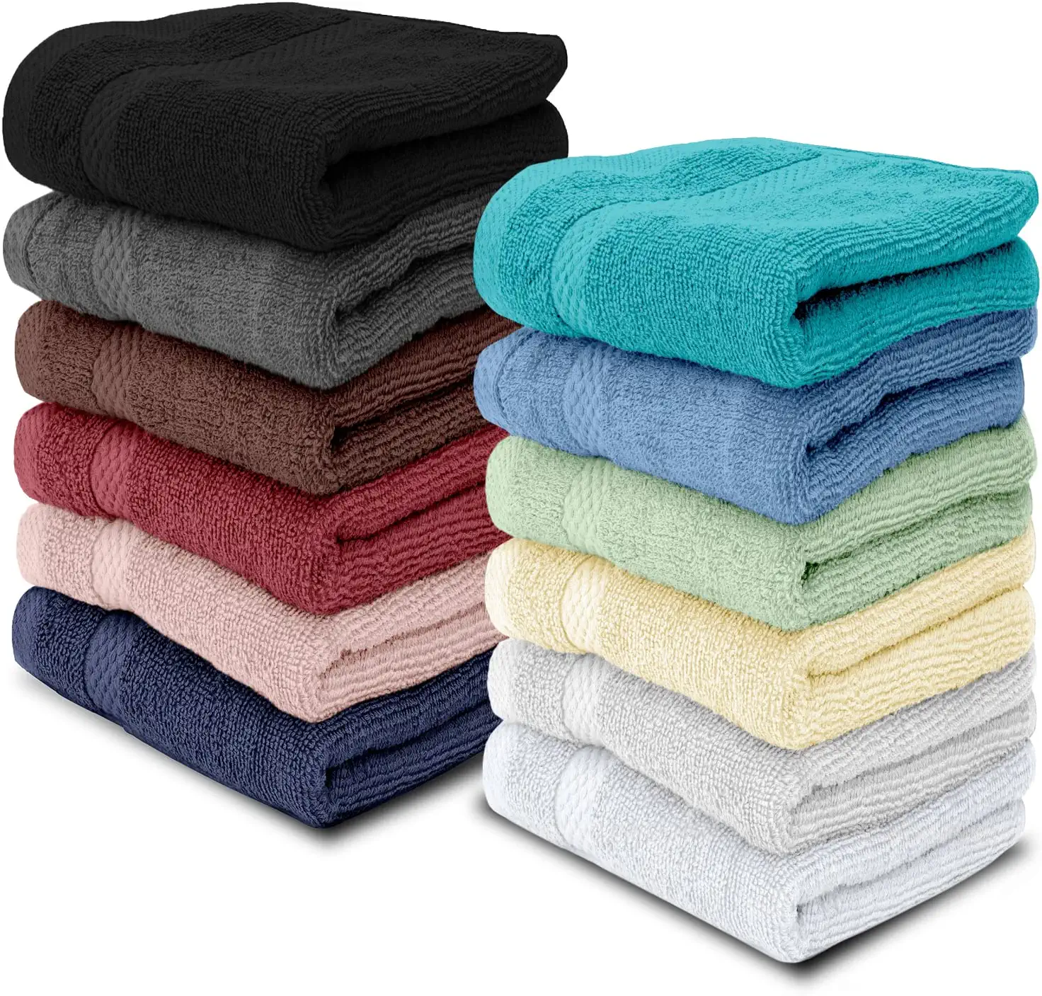 Bennett and Shea 12-Piece Luxury Washcloths, Odor Resistant, 13 x 13 Premium Bath Towels for Bathroom, Highly Absorbent and Quick Dry Bath Towels