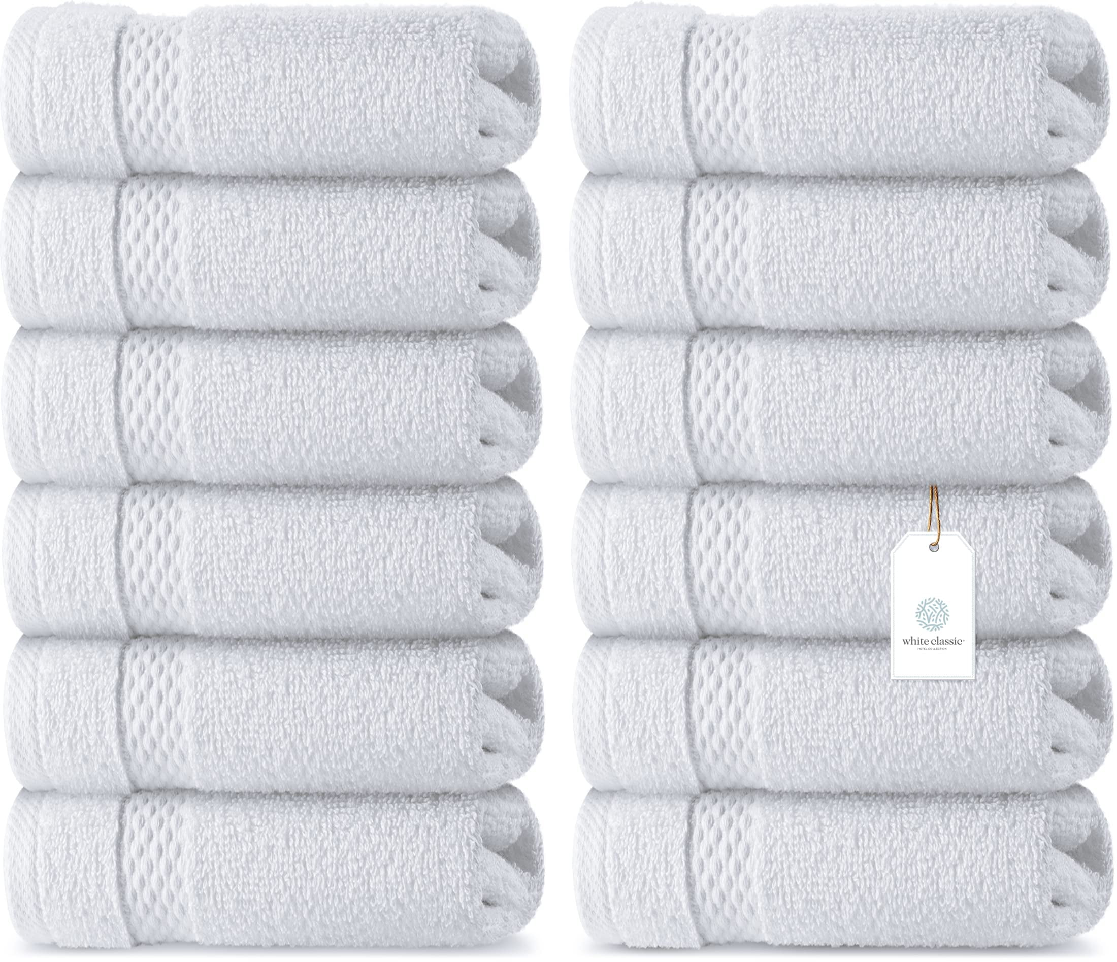 Luxury Hotel Washcloths 100% Egyptian Cotton White Washcloth Set of 12