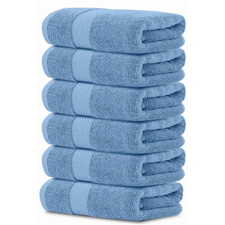 White Classic Hotel Collection Luxury Soft Cotton Hand Towels, Light Blue, 16 x 30, 6 Pack