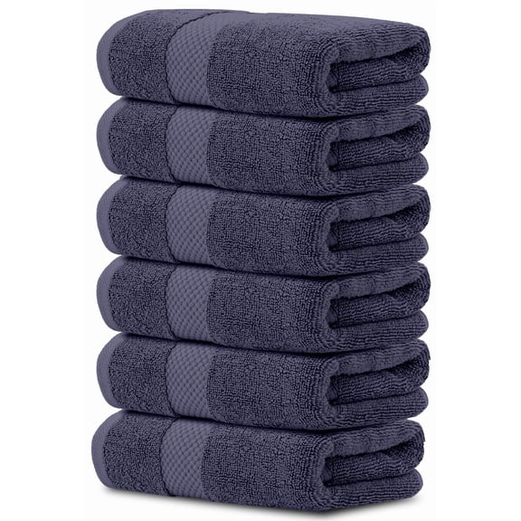 White Classic Hotel Collection Luxury Soft Cotton Hand Towels, Navy Blue, 16 x 30, 6 Pack