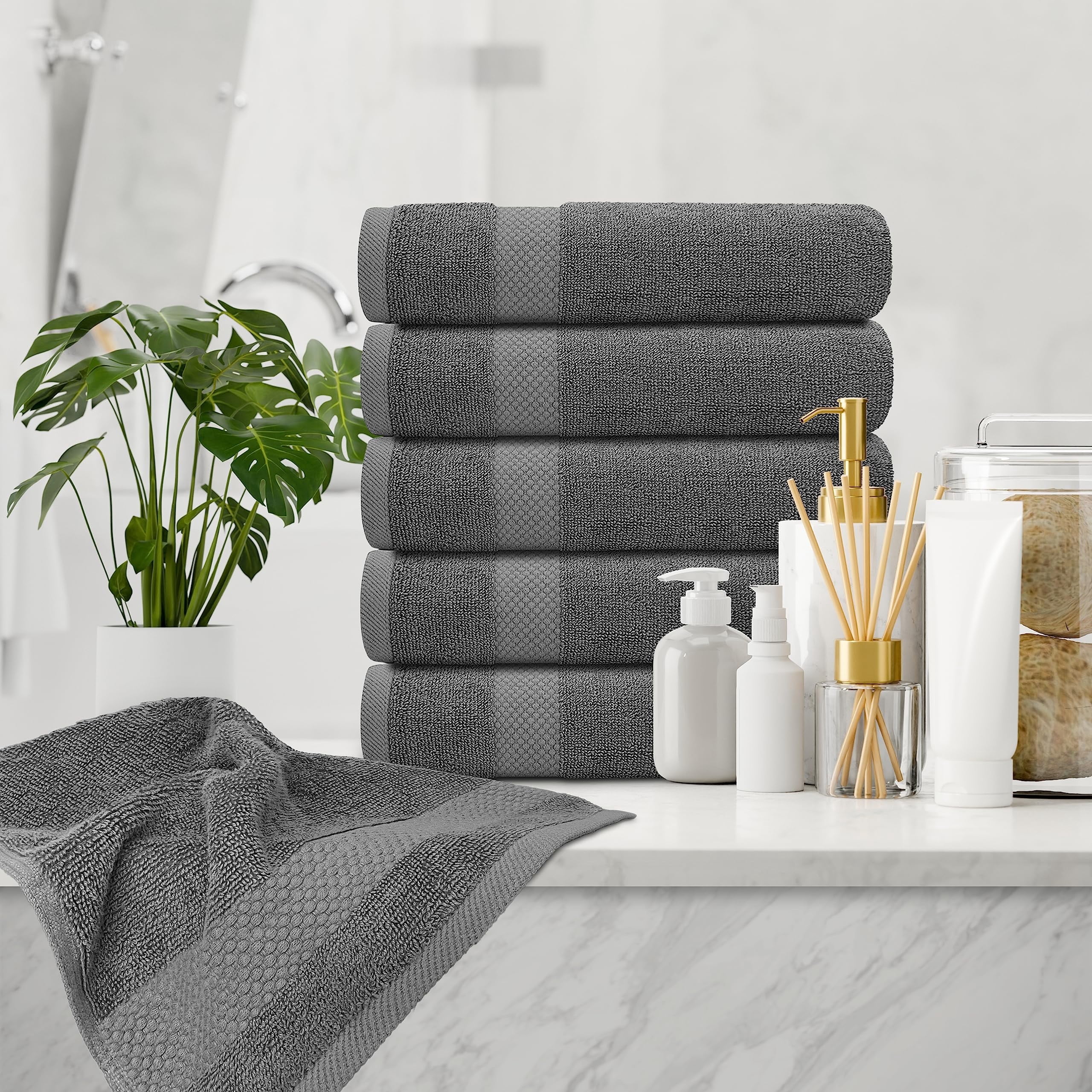 White Classic Hotel Collection Luxury Soft Cotton Hand Towels, Dark Gray, 16 x 30, 6 Pack