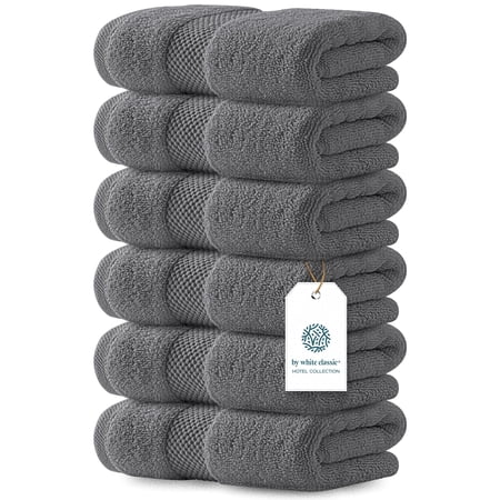 White Classic Hotel Collection Luxury Soft Cotton Hand Towels, Dark Gray, 16 x 30, 6 Pack