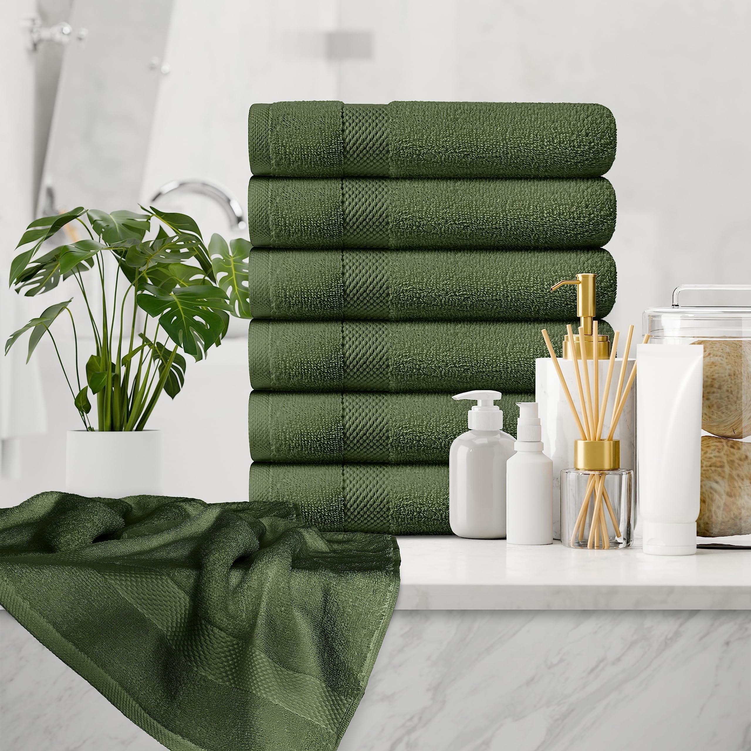 White Classic Hotel Collection Luxury Soft Cotton Hand Towels, Green, 16 x 30, 6 Pack