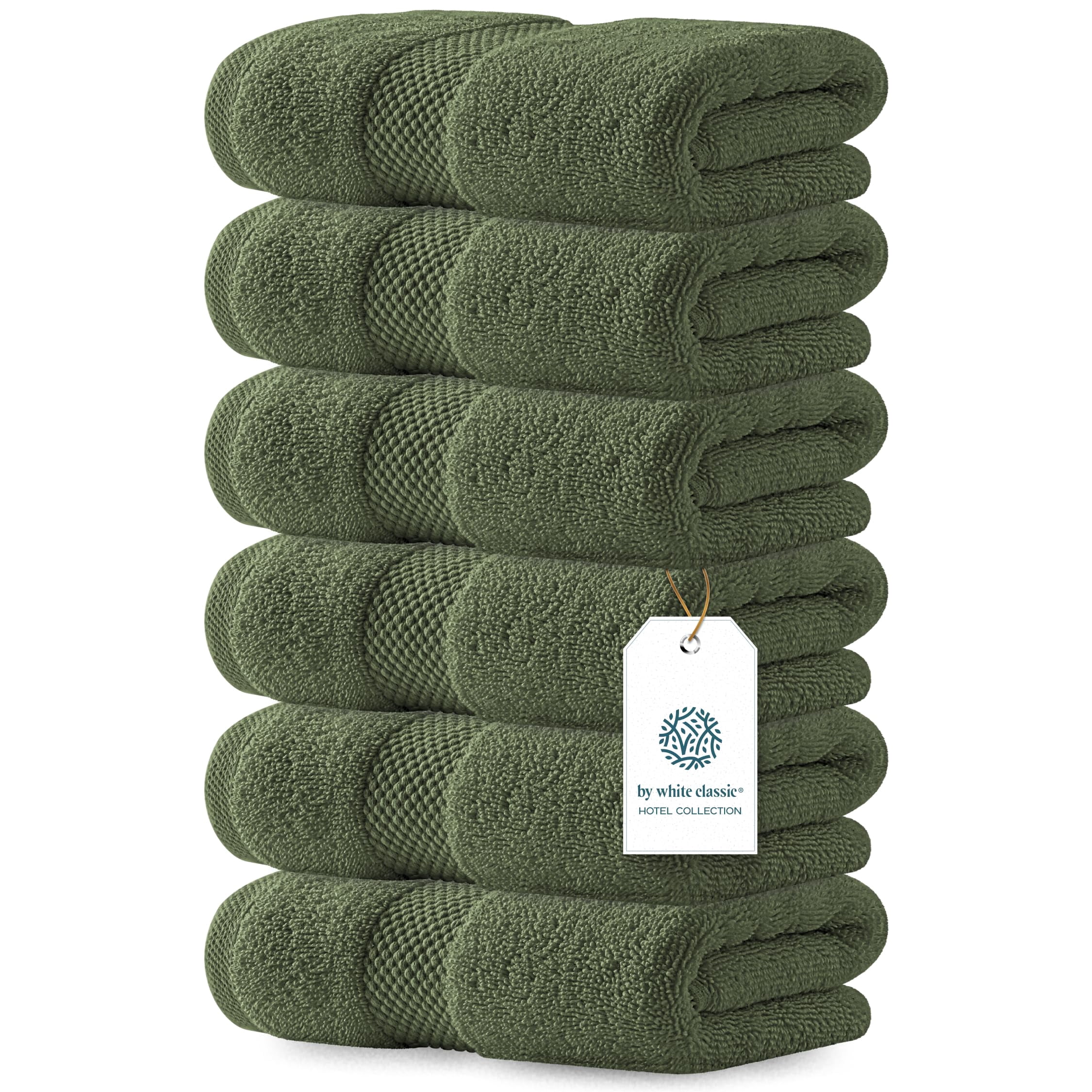 White Classic Hotel Collection Luxury Soft Cotton Hand Towels, Green, 16 x 30, 6 Pack