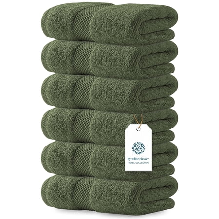 White Classic Hotel Collection Luxury Soft Cotton Hand Towels, Green, 16 x 30, 6 Pack