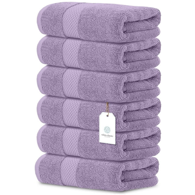 White Classic Luxury Cotton 6 Pc Hand Towels Set, Hotel Style Small Bath Towel and Face Towel