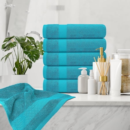 White Classic Hotel Collection Luxury Soft Cotton Hand Towels, Aqua, 16 x 30, 6 Pack