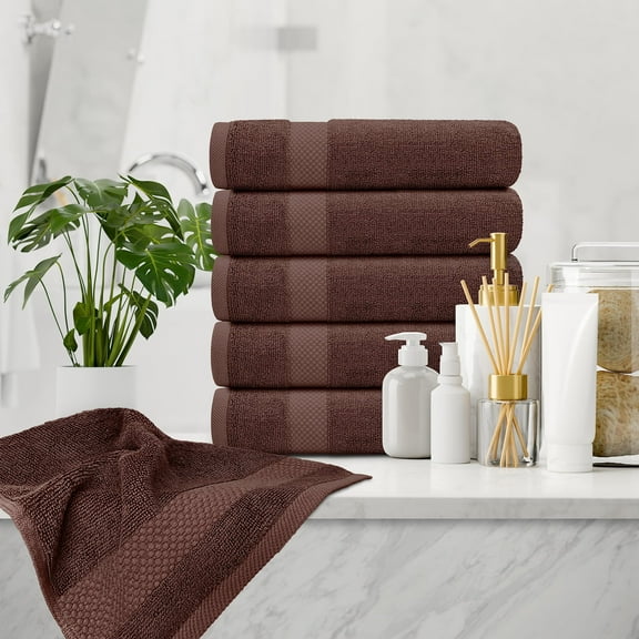 White Classic Luxury Cotton 6 Pc Hand Towels Set, Hotel Style Small Bath Towel and Face Towel 16x30, Brown Soft Plush Bath Towels Pack of 6, Thick Quick Dry Spa Gym Towels, Brown Bathroom Hand Towel